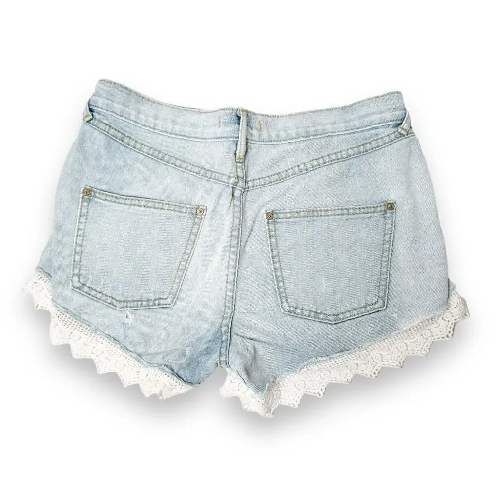 Free People Lacey Cutoff Shorts Size 26 Light Wash Distressed High-Rise Lace Hem